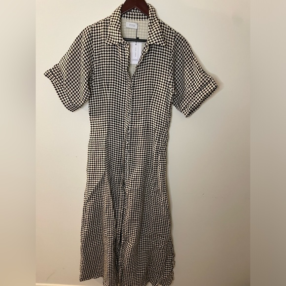 Linen Gaia Geo Shirt Midi Dress in black/white, RARE Size US 8. - Picture 4 of 11